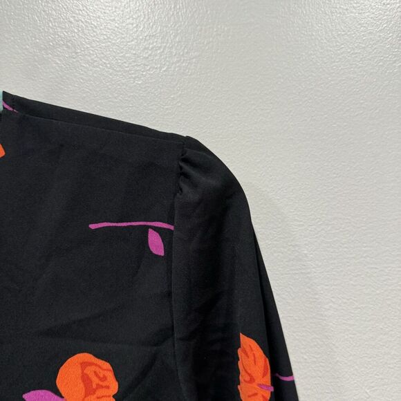 Urban Outfitters Blouse Galina Floral Tie Front Open Top Black Womens sz Medium - Picture 10 of 11